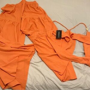 SHEIN Orange Textured Maxi Two Piece  with Thin Straps